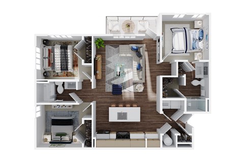 3 bed 2 bath C2 Floor Plan at The Quinn Luxury Apartment Homes, Pensacola, Florida